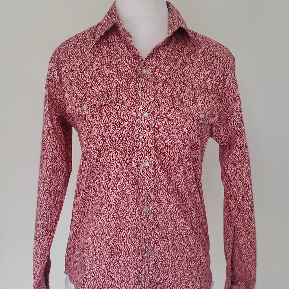 ROPER Women's Country Western Shirt Red & White Paisley Pearl Buttons FITTED